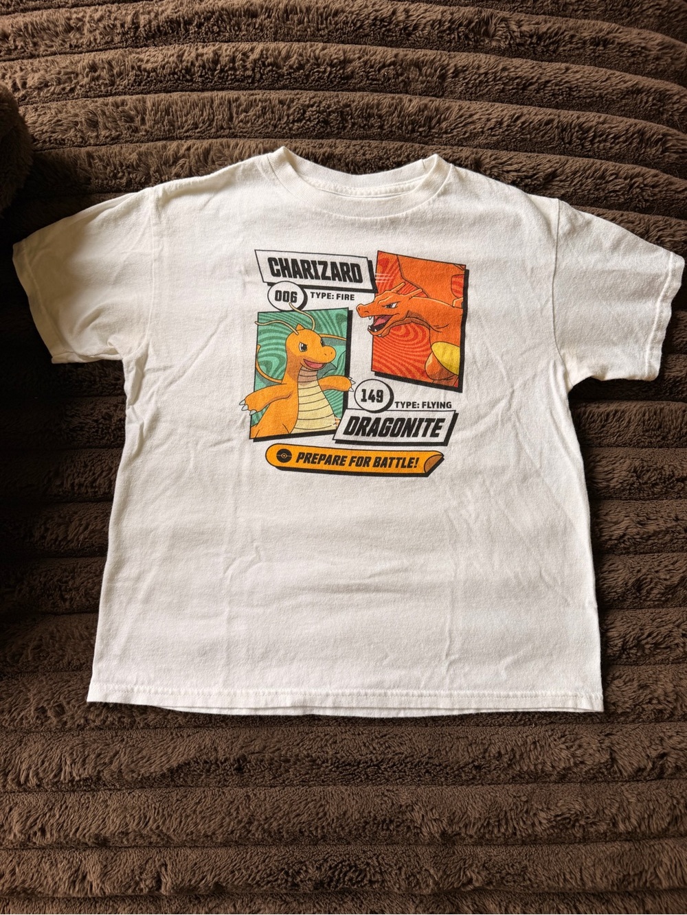 Pokemon White Tee with Orange Charizard & Yellow Dragonite Graphic